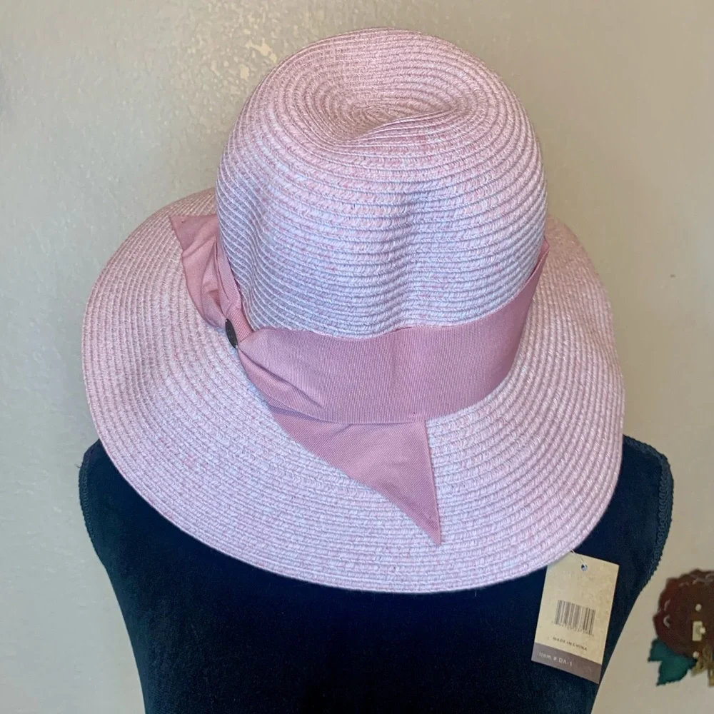 NWT C C Exclusives Straw Floppy Sun Hat Pink One Size